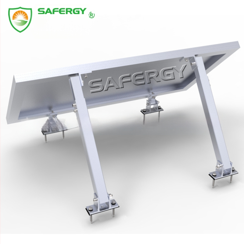 Reguliuojamas saulės modulių laikiklis metalo stogui su priekyje ir gale esančiomis kojomis; aliuminio lydinys; 15–30° kampas; anoduotas; svoris 4 kg