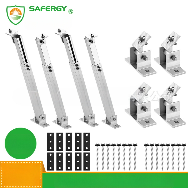 Reguliuojamas saulės modulių laikiklis metalo stogui su priekyje ir gale esančiomis kojomis; aliuminio lydinys; 15–30° kampas; anoduotas; svoris 4 kg