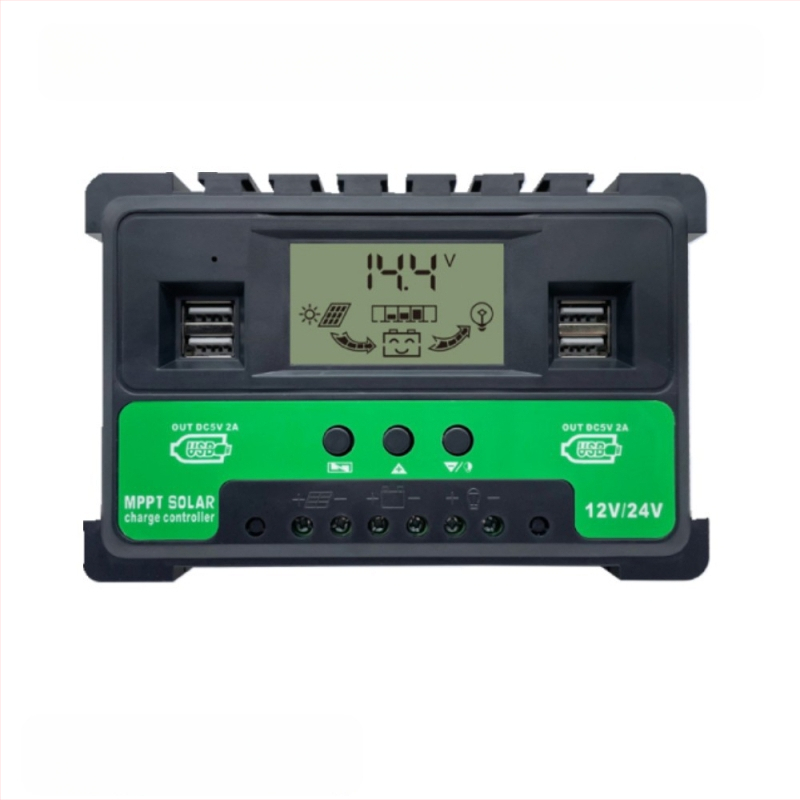 PWM napelemes töltésvezérlő USB-portokkal, áramkijelző, 12V-24V, 30A/40A/50A