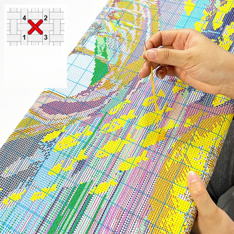 Кит за бродерия с кръст върху памучна тъкан с флорален мотив (цветя/трева/листа), 11CT.