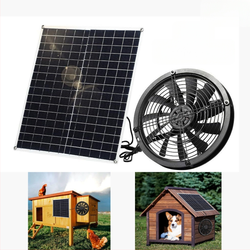 Соларно задвижван изпускателен вентилаторен комплект, 20W, фотоволтаичен; за склад за зеленчуци и стая за домашни любимци; 16V, фотоклетъчен контрол