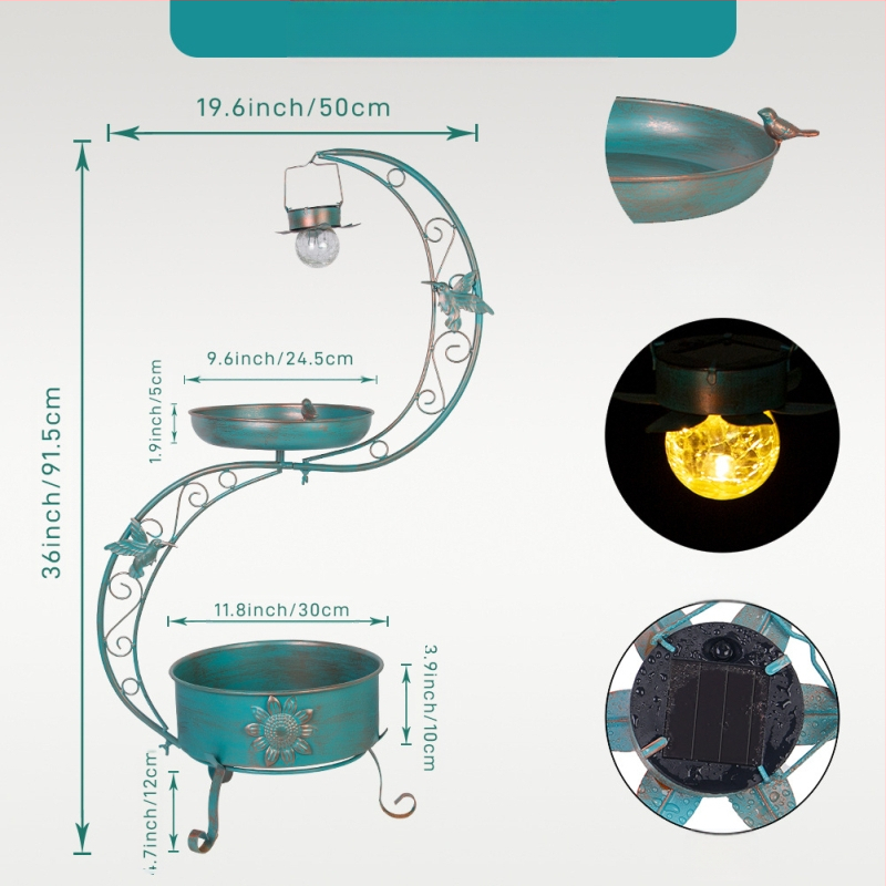 Железен градински декоративен елемент: пасторално стилен висящ цветарник със хранилка за птици и басейн за птици за квадратен двор, 1500 g