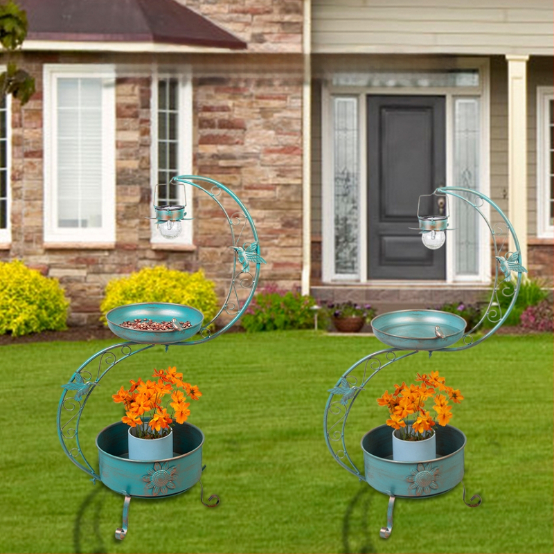 Железен градински декоративен елемент: пасторално стилен висящ цветарник със хранилка за птици и басейн за птици за квадратен двор, 1500 g