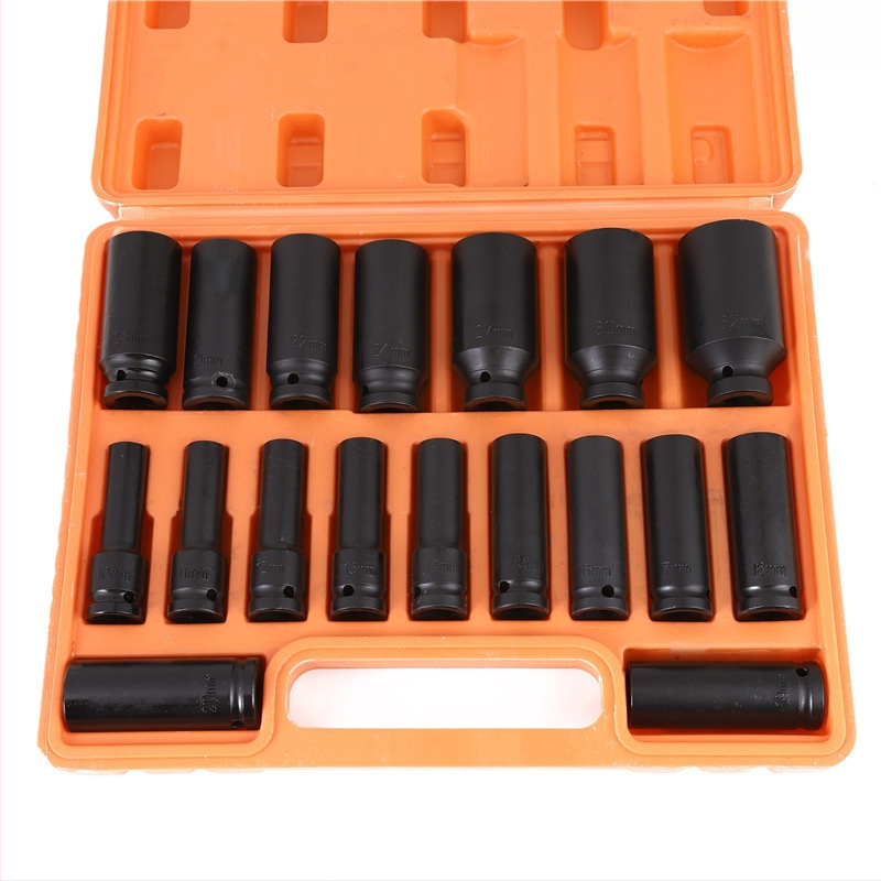 Комплект торцеви ключове, пневматично удължение, 18 части, метричен стандарт, тегло 4350