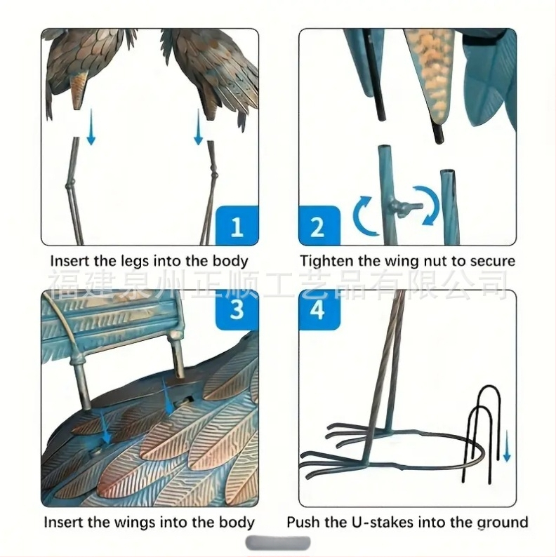 Μεταλλικό γλυπτό πτηνό για κήπο — ρεαλιστικός σχεδιασμός, διακόσμηση αυλής/μπαλκονιού, φωτογραφικό αντικείμενο; συγκόλληση, ημιχειροκίνητη/ ημιμηχανική παραγωγή