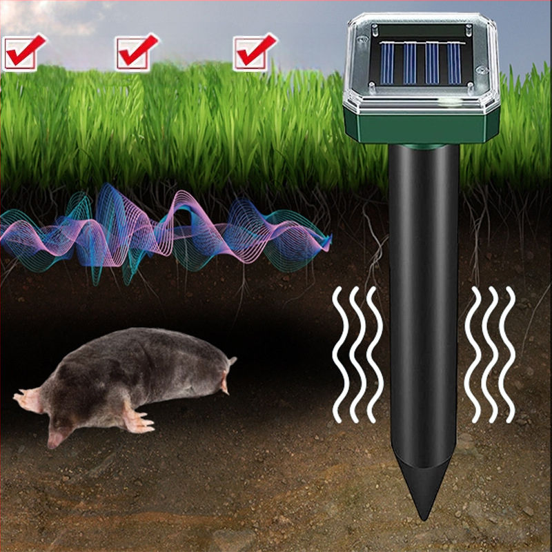 Napelemes ultrahangos többfajta kártevő elleni riasztó a kerthez – patkányok, kígyók, madarak, rovarok és macskák; Feszültség 1,2 V; Ultrahangos intervallum 20 s; Burkolat ABS+PP