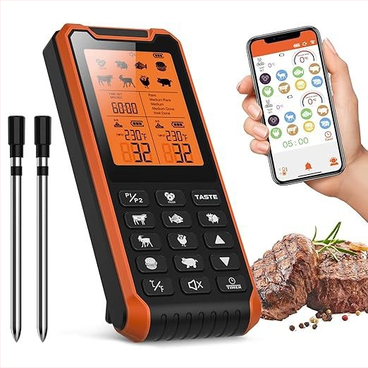 JOYBIBIQ Digitālais virtuves termometrs ar Bluetooth, bezvadu gaļas termometrs grilam