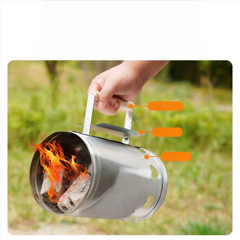 Anglių uždegimo cilindras kepsninėms — geležinė konstrukcija, šiuolaikiškas minimalistinis dizainas