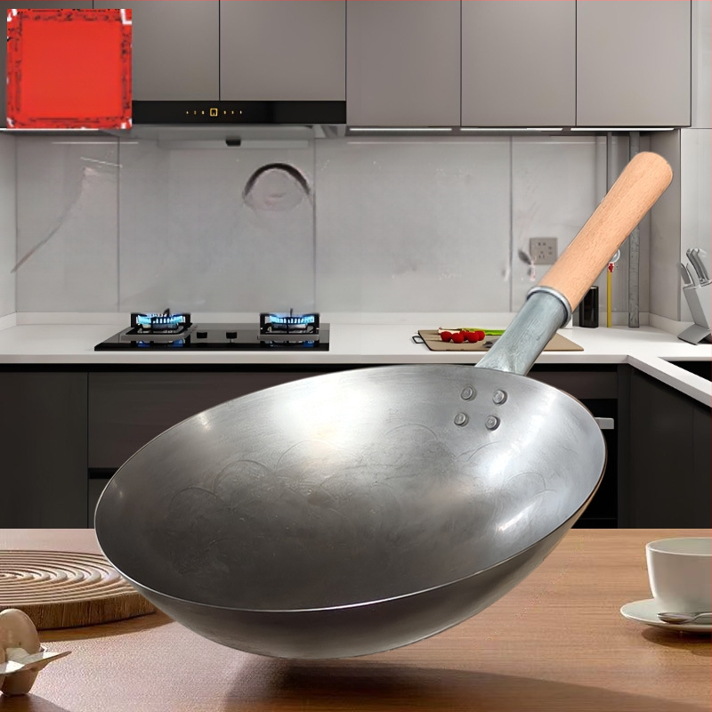 Wok - kalvio plieno, kinų stiliaus, nelimpa, su vienu dugnu, gylis 8–11 cm