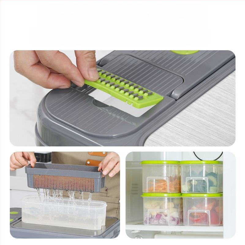 Daugiafunkcinis daržovių pjaustytuvas su rankos apsauga, 22 dalių rinkinys, plastikinis virtuvės įrankis