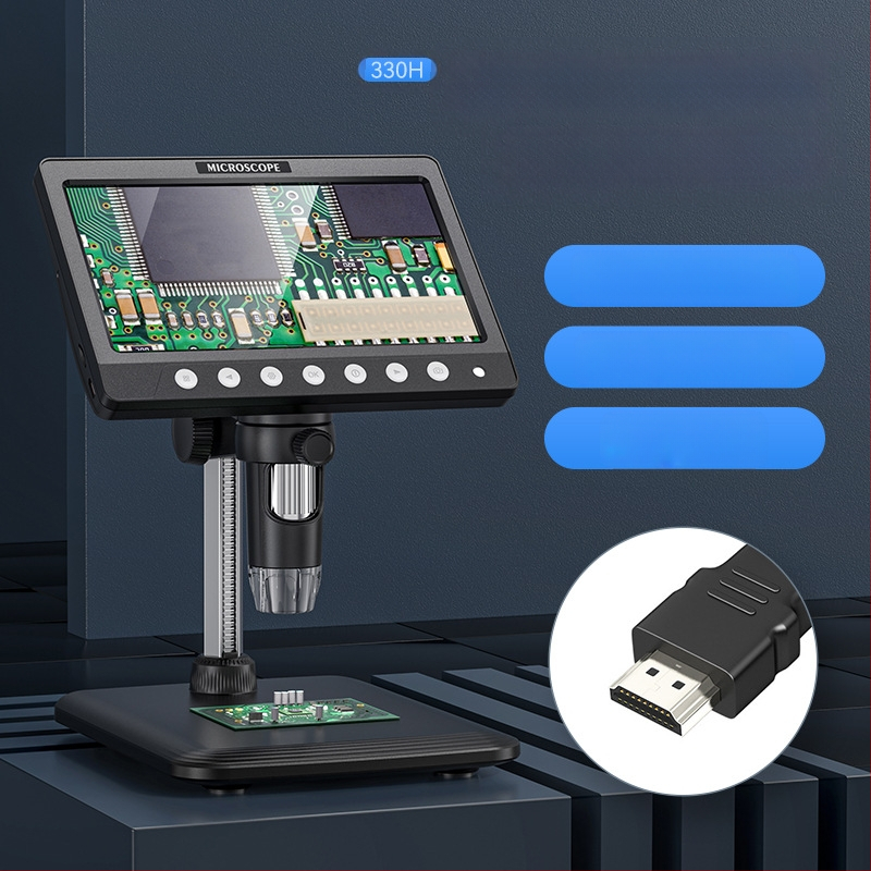 HDMI skaitmeninis mikroskopas su įmontuotu ekranu, 100x didinimas, 2 MP jutiklis, nešiojamas dizainas elektronikai