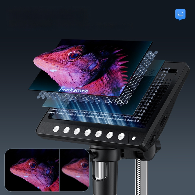 HDMI skaitmeninis mikroskopas su įmontuotu ekranu, 100x didinimas, 2 MP jutiklis, nešiojamas dizainas elektronikai