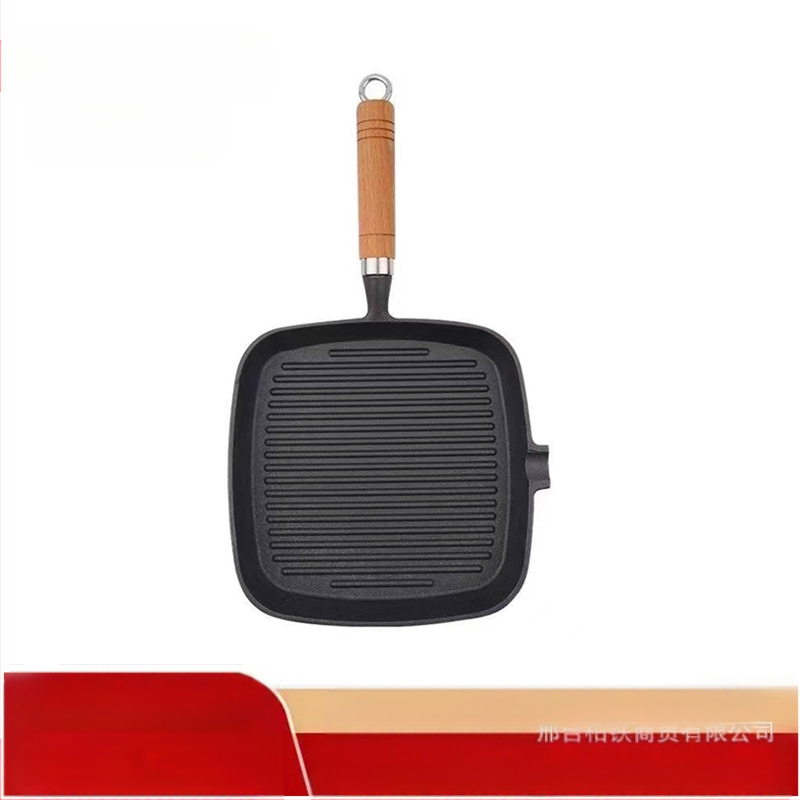 Ketaus kepsnių keptuvė su mediniu rankena – be paviršiaus dangos, be dangtelio, gylis 3 cm, svoris 1 kg