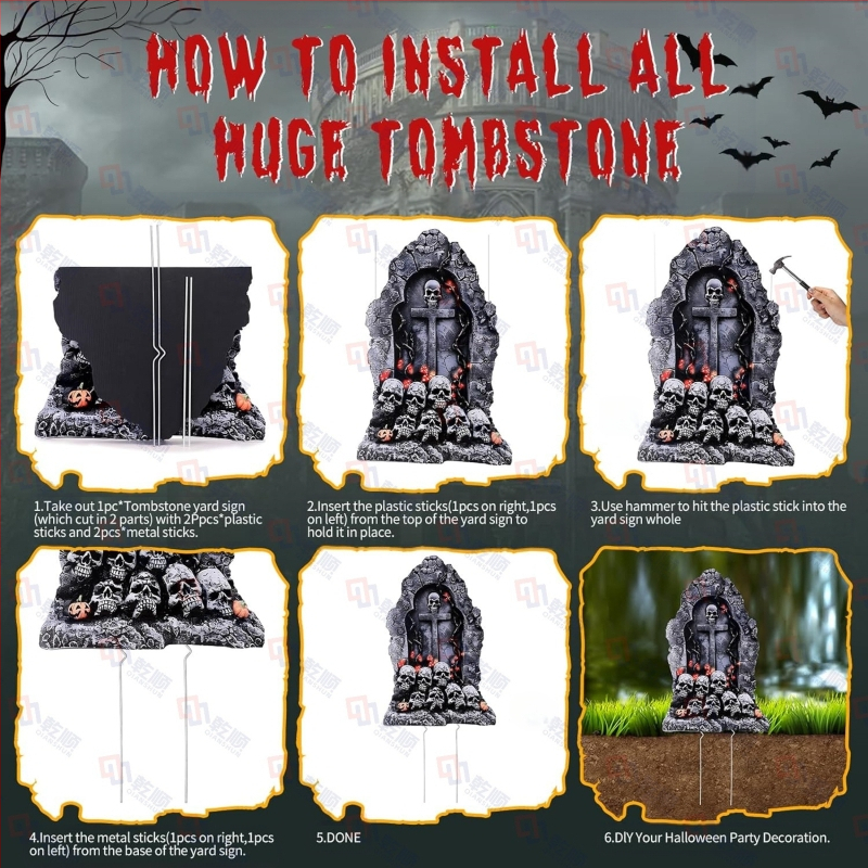 Σήμα αυλής σε σχήμα τάφου για Χάλοουίν, αδιάβροχο, ανθεκτικό στην υγρασία, UV-ανθεκτικό