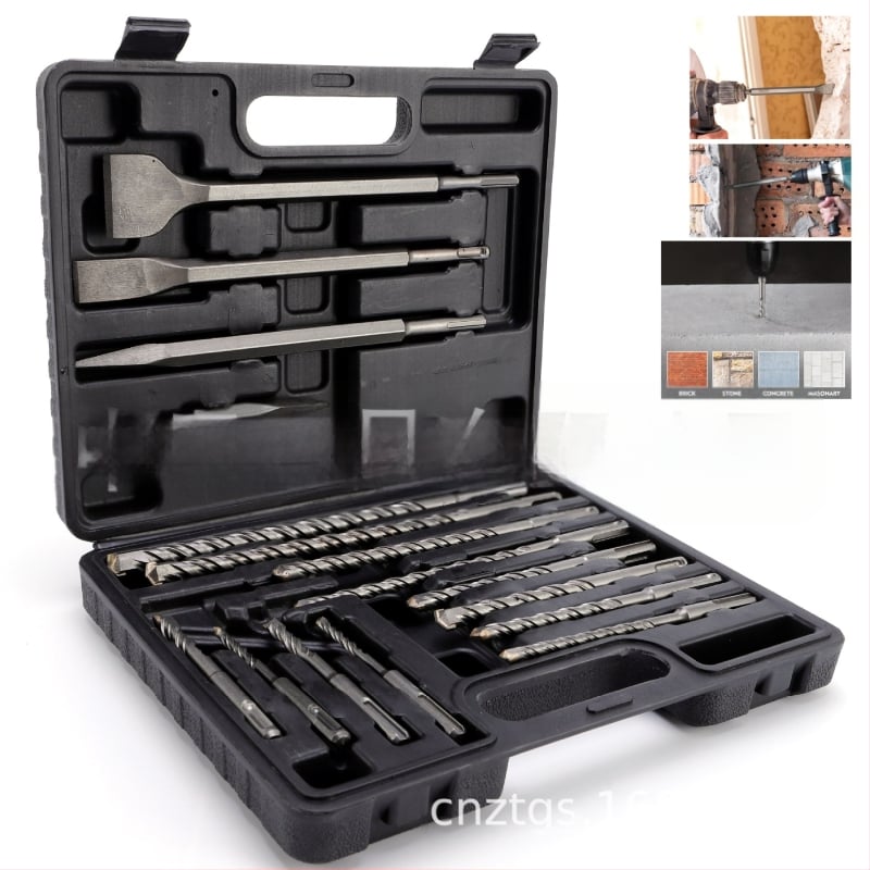 Klodės grąžtų komplektas su apvaliu šerklu, 17 vnt., dvigubos vagos dizainas, klojimai sienose ir betone