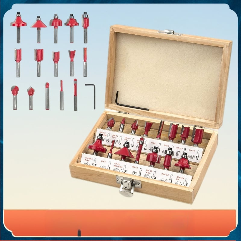 Комплект дървообработващи фрези, 15 части, циментован карбид, с покритие, странични фрези със шейки 1/2 и 1/4, за токарен станок