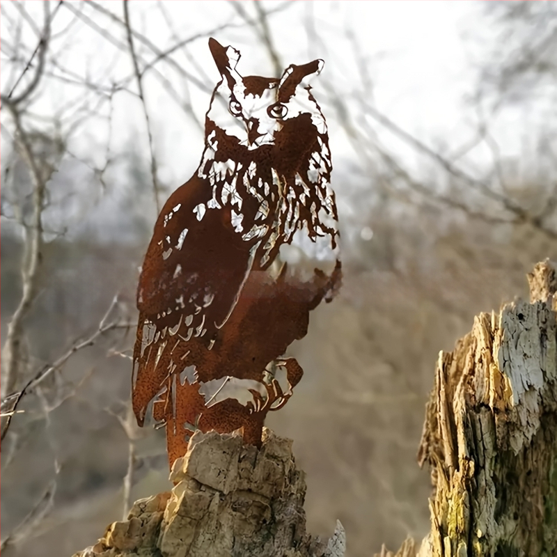 Geležinė pelėdų sodo skulptūra, modernus minimalistinis stilius, kategorija: gyvūnai, tinkama sodui, aikštei ar biurui