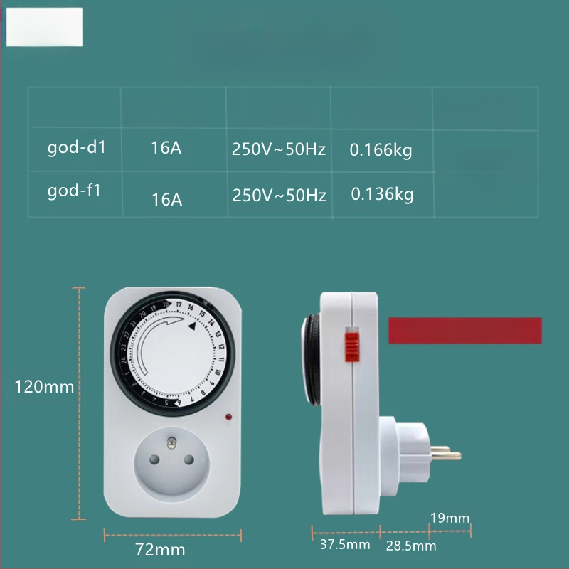 Gu Yi išmanus kištuko lizdas su laikmačiu, Europos standartas, mechaninis 24 valandų laikmačio ciklas, automatinis įjungimas/išjungimas, CE sertifikatas