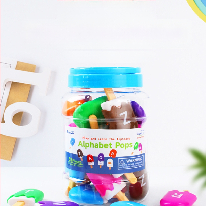 Montessori agrīnas izglītības rotaļa: 26 burtu un ciparu saskaņošana saldējuma kociņā 3-6 gadu vecumam, plastmasa