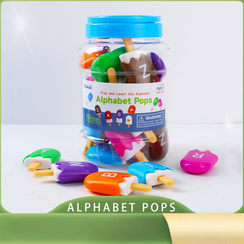 Montessori agrīnas izglītības rotaļa: 26 burtu un ciparu saskaņošana saldējuma kociņā 3-6 gadu vecumam, plastmasa