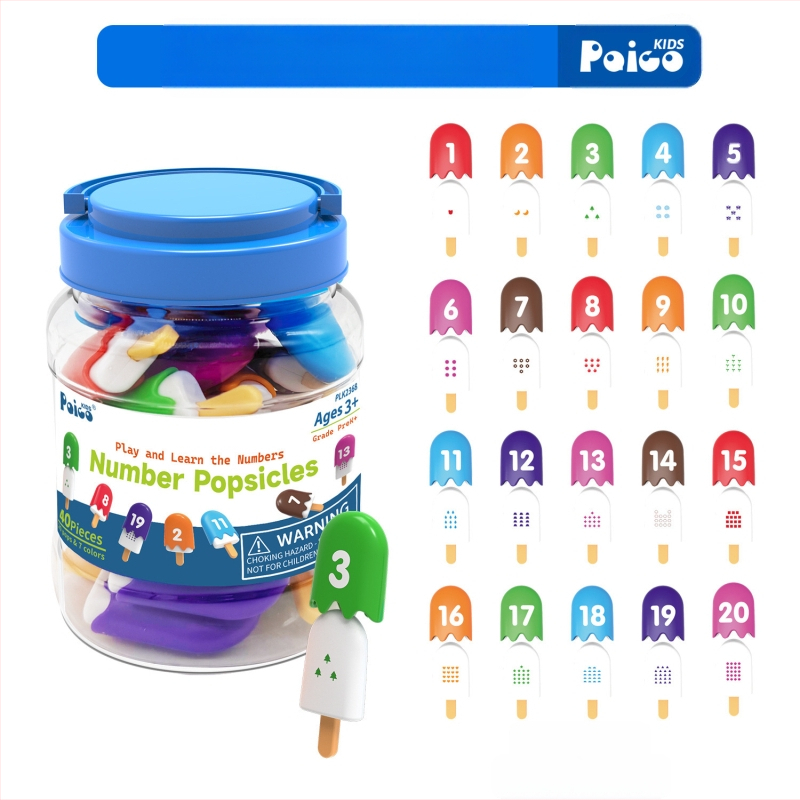 Montessori agrīnas izglītības rotaļa: 26 burtu un ciparu saskaņošana saldējuma kociņā 3-6 gadu vecumam, plastmasa