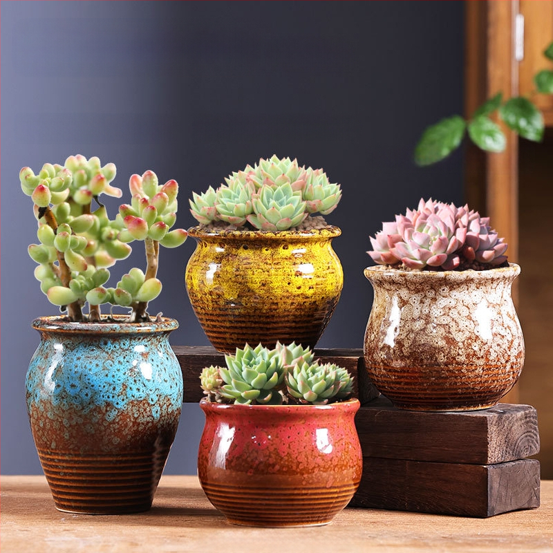 Keraminis vazonėlis sukulentams, kvėpuojantis ir tvirtas, aukštatemperatūroje degintas, staliniam ar grindų naudojimui