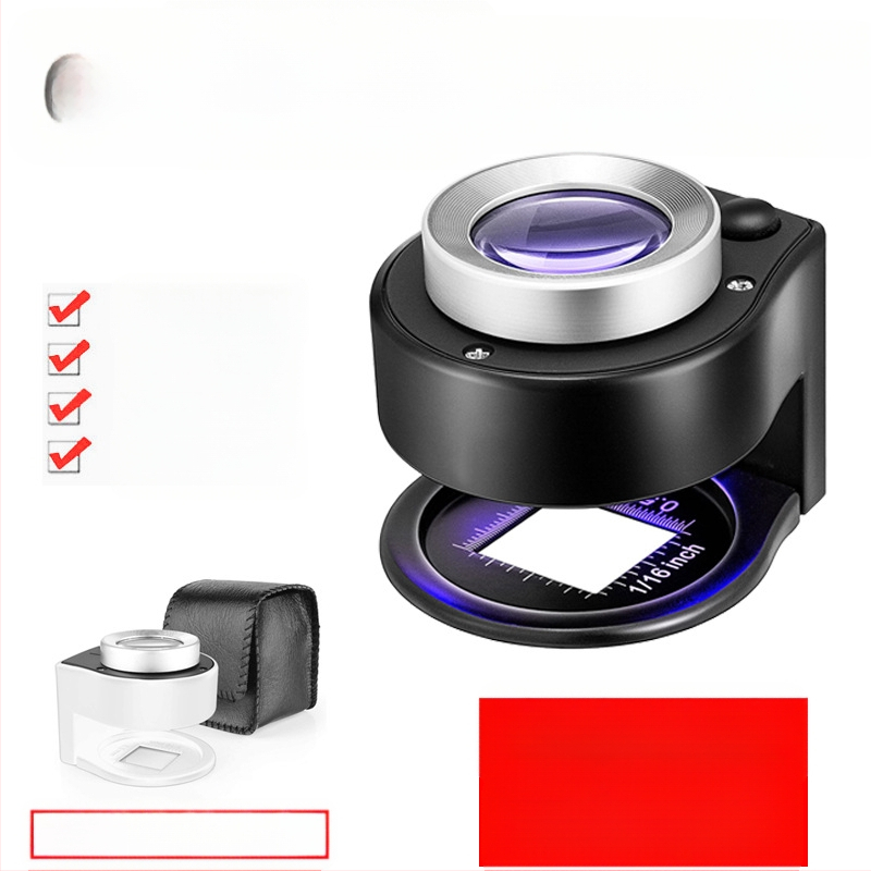 60x didinamoji lęšis su 6-LED apšvietimu, nešiojamos stalinės lupos su matavimo skale identifikacijai