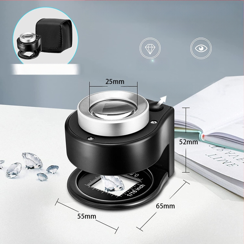 60x didinamoji lęšis su 6-LED apšvietimu, nešiojamos stalinės lupos su matavimo skale identifikacijai