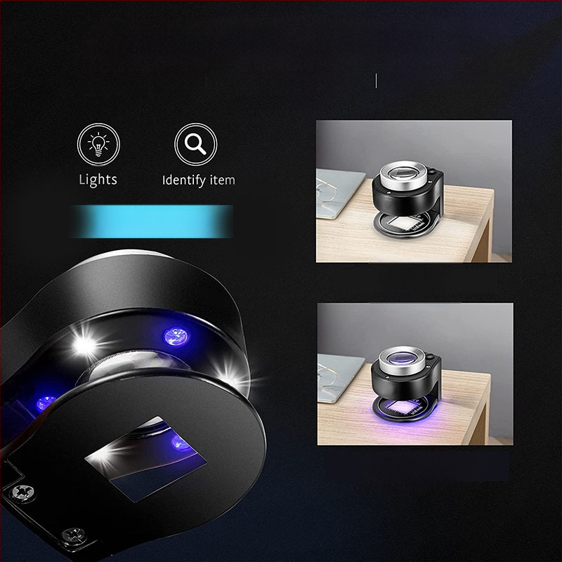 60x didinamoji lęšis su 6-LED apšvietimu, nešiojamos stalinės lupos su matavimo skale identifikacijai