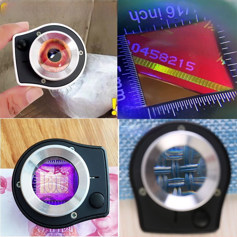 60x didinamoji lęšis su 6-LED apšvietimu, nešiojamos stalinės lupos su matavimo skale identifikacijai