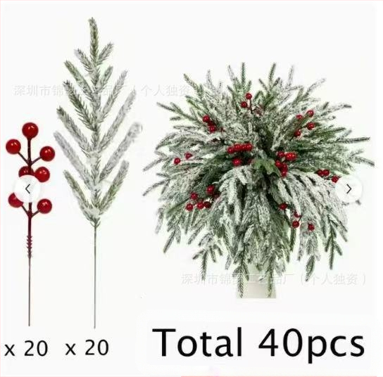 Τεχνητές κλάδοι πεύκου με κόκκινα φρούτα, σετ 60 κλάδων, πλαστικό, χριστουγεννιάτικη διακόσμηση