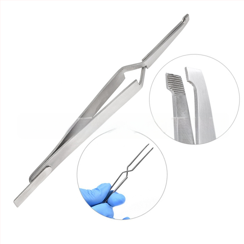 Ortodontiskas pincetes ar veidojošu klipu, nerūsējošā tērauda rokturis un gals