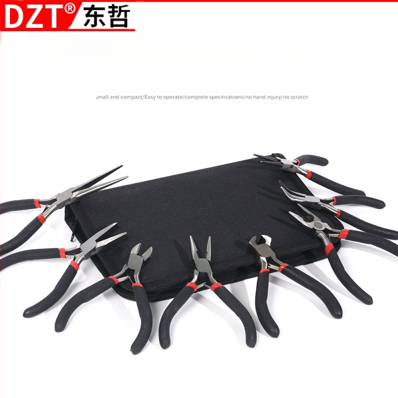 Mini fogó textil borítású markolat és műanyag bevonatú markolatokkal, 8 részes készlet összeszereléshez, szétszereléshez és telepítéshez (Márka: DZT; Anyag: 45# acél; Keménység: Magas)