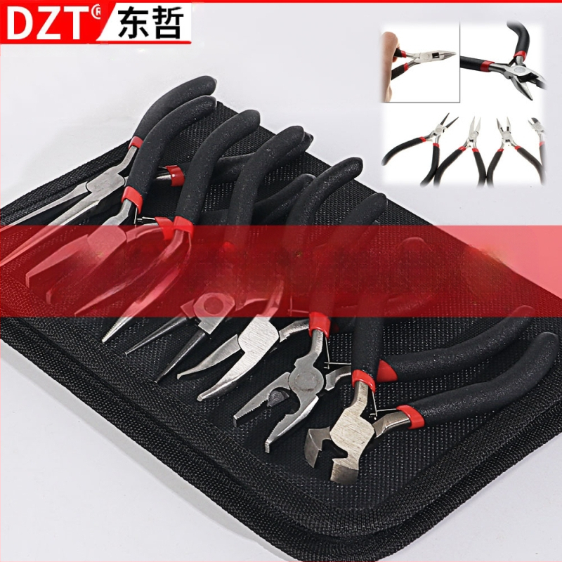 Mini fogó textil borítású markolat és műanyag bevonatú markolatokkal, 8 részes készlet összeszereléshez, szétszereléshez és telepítéshez (Márka: DZT; Anyag: 45# acél; Keménység: Magas)