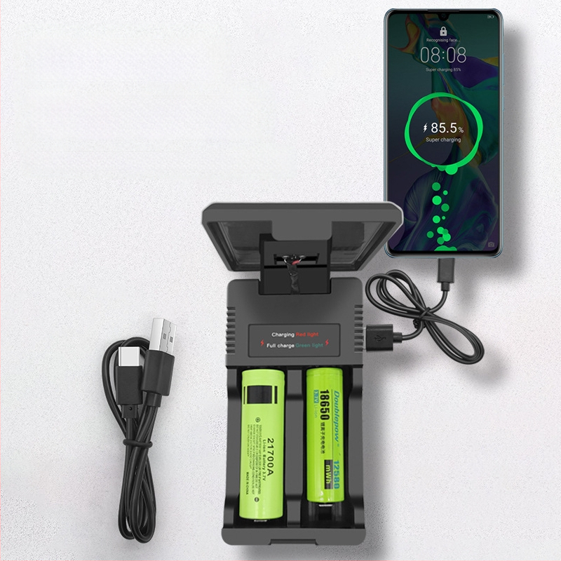 Соларно интелигентно двойно зарядно за Li-ion батерии 18650/26650, двойно гнездо, вход 5V, изход 4.2V/1.2A, CE сертифициран