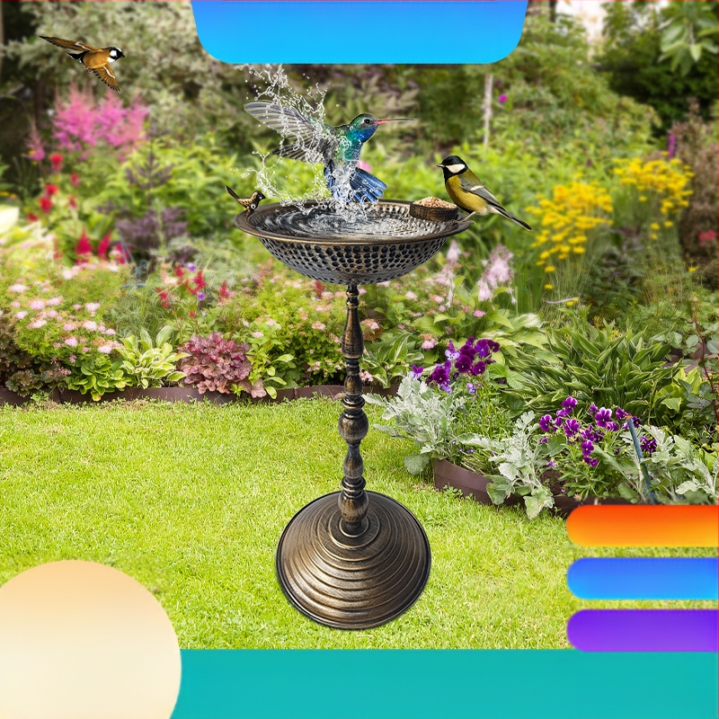 Градински орнамент за птици с метална конструкция – къпален съд за птици, марка Lijin; подходящ за дом, градина и двор