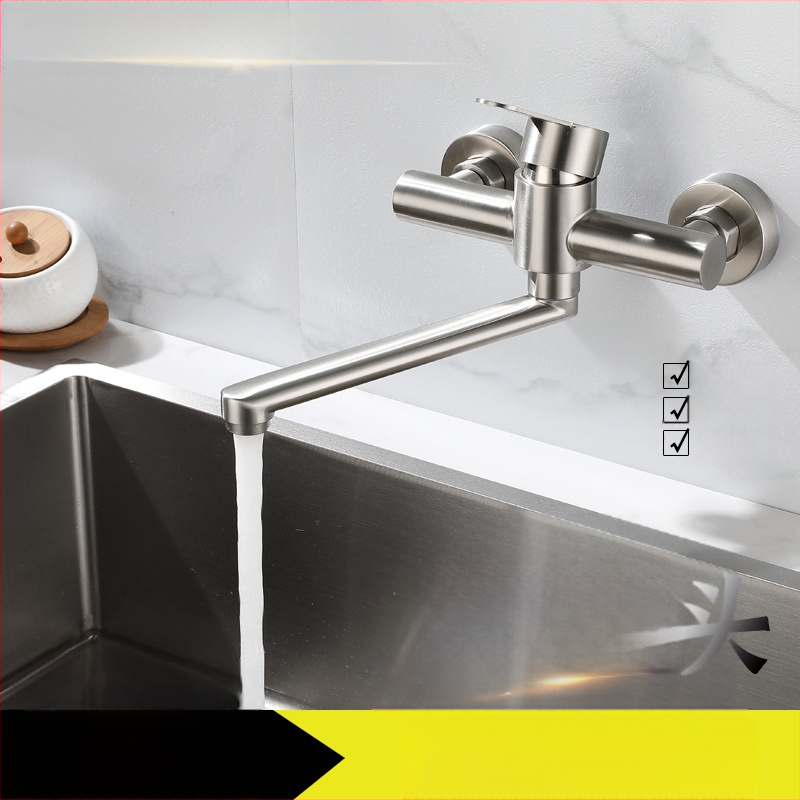 Rozsdamentes acél konyhai mosogatócsaptele, falra szerelt, kerámia szeleppel, modell CF-013, névleges nyomás 1.6 MPa