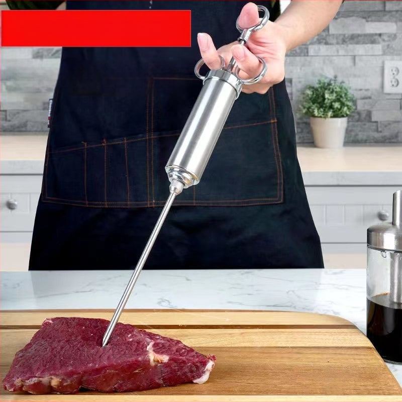 Kalakutienos marinuojantis švirkštas, 304 nerūdijančio plieno, talpa 2 oz, adatų rinkinys