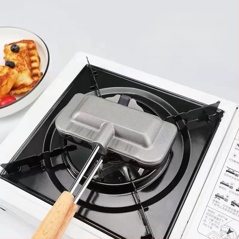 Qianmeng Kitchen Алуминиев двустранен пан за сандвич за къмпинг с форма за тост и тиган за наденици
