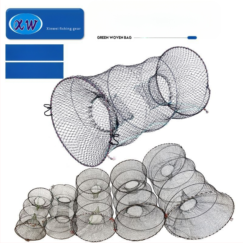 Xinwei Fishing Gear крабова кошница – сгъваща се, кръгла форма, телескопичен пружинен механизъм, мрежа