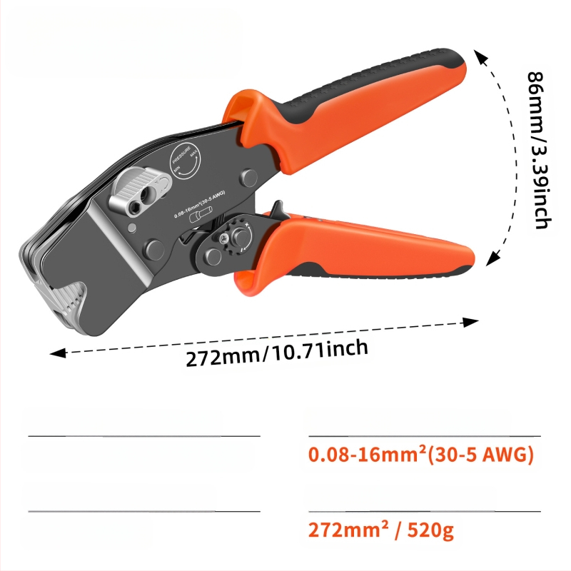 SANJIANG Krimpavimo replės VE vamzdiniams terminalams su iš anksto izoliuotais pin terminalais, specialus krimpavimas vamzdiniams terminalams, aukštos anglies plienas, svoris 0.52