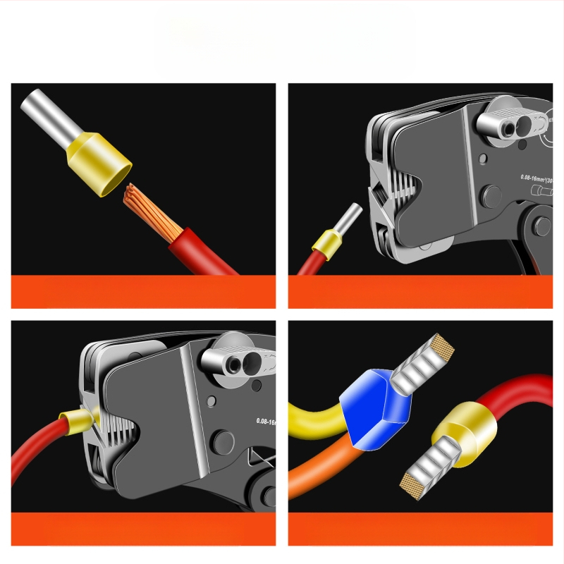 SANJIANG Krimpavimo replės VE vamzdiniams terminalams su iš anksto izoliuotais pin terminalais, specialus krimpavimas vamzdiniams terminalams, aukštos anglies plienas, svoris 0.52