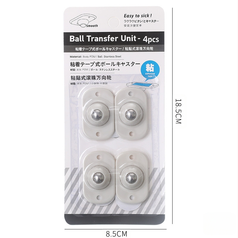 Öntapadós univerzális görgőkészlet (4 db) tároló dobozokhoz és mozgatható keretrendszerekhez — ABS + 304 rozsdamentes acél, kreatív dizájn