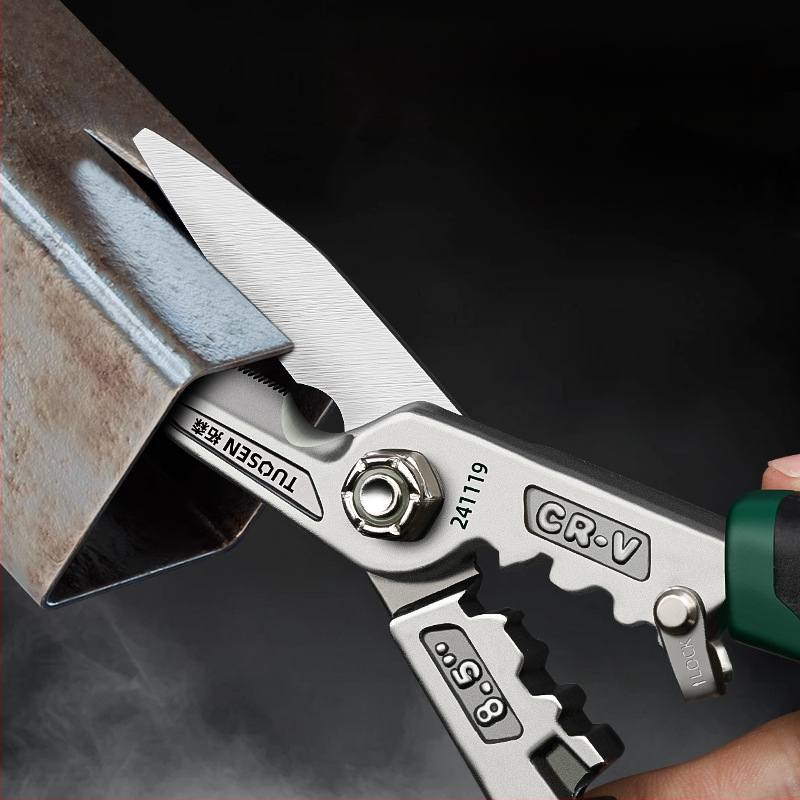 Tuosen Daugiafunkcinės geležies žirklės metalo darbams — aviacijos žirklės, aliuminio plokščių pjovimas, lubų karkaso pjovimas, aukšta kietumas