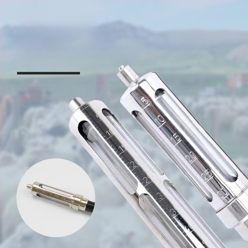 Veterinarinis nerūdijančio plieno ilgojo rankos nuolatinis injektorius, reguliuojamas vakcinacijos injektorius kiaulėms, galvijams ir avims — tinkamas galvijų auginimui ir akvakultūrai; veikia įprastą temperatūrą; kokybės užtikrinimas