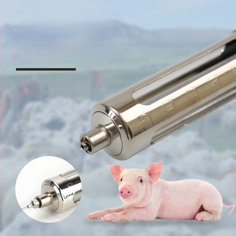 Veterinarinis nerūdijančio plieno ilgojo rankos nuolatinis injektorius, reguliuojamas vakcinacijos injektorius kiaulėms, galvijams ir avims — tinkamas galvijų auginimui ir akvakultūrai; veikia įprastą temperatūrą; kokybės užtikrinimas