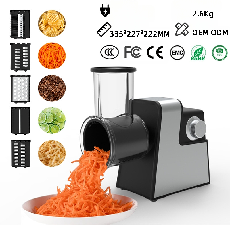 Daugiafunkcinis elektrinis daržovių pjaustytuvas virtuvei – nerūdijamas plienas, automatinis pjaustytuvas ir tarkavimo funkcija, pjaustymas ir tarkavimas