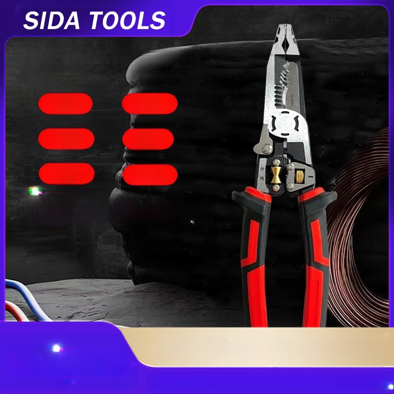 Star Tíz az egyben multifunkcionális vezeték-szigetelő fogó, otthoni villanyszerelőknek, hegyes szájú, erőfeszítés-megtakarító, Cr-Mo acél (CR-V)