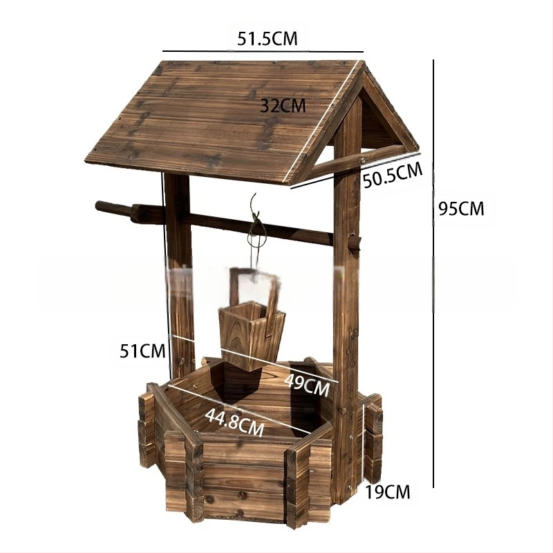 Lauko naudojimui skirtas medinis gėlių vazonas, pastatomas ant grindų, korozijai atsparus ir tvirtas, rankų darbo.