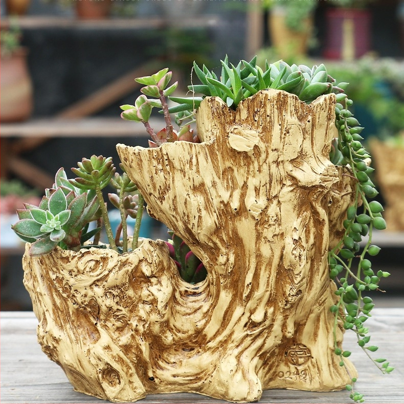 Lillepott resiinist, puitimitatsiooni stiilis, sobib lauale või põrandale, vuugitöö